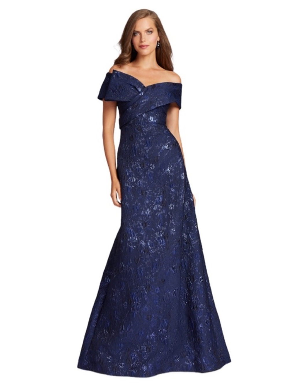 Rickie Freeman For Teri Jon Off-the-Shoulder Metallic Jacquard Gown Size 12 NEW